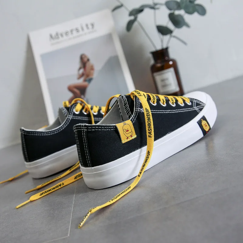 

Canvas Shoes Student Korean-style 2019 Spring Summer New Style Low Top Versatile Black Sneakers Online Celebrity Small Yellow Du