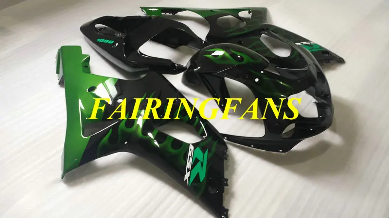 Привет-класс обтекатель для GSXR600 750 K1 01 02 03 GSXR 600 GSXR750 2001 2002 2003 зеленый Обтекатели с пламенем Кузов+ подарки SH24