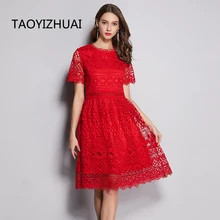 Праздничное платье в китайском стиле, Повседневное платье с короткими рукавами, ТРАПЕЦИЕВИДНОЕ ПЛАТЬЕ до колена, одноцветное платье с круглым вырезом размера плюс, кружевные женские вечерние платья 11706