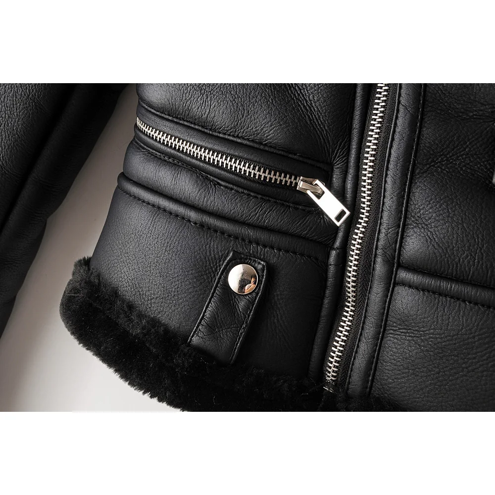 astounding Thick warm black PU leather jacket ladies winter coat zipper motorcycle jacket street clothing warm