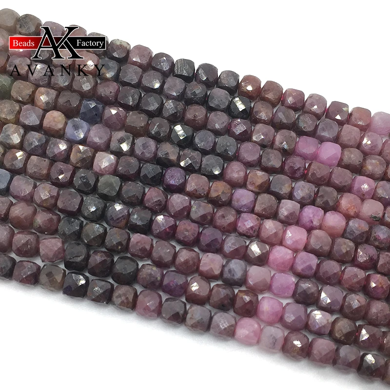 Natural Stone 4mm Colorful Ruby Sapphire Handmade Faceted Cube Loose Beads For DIY Jewelry Making Bracelet Necklace