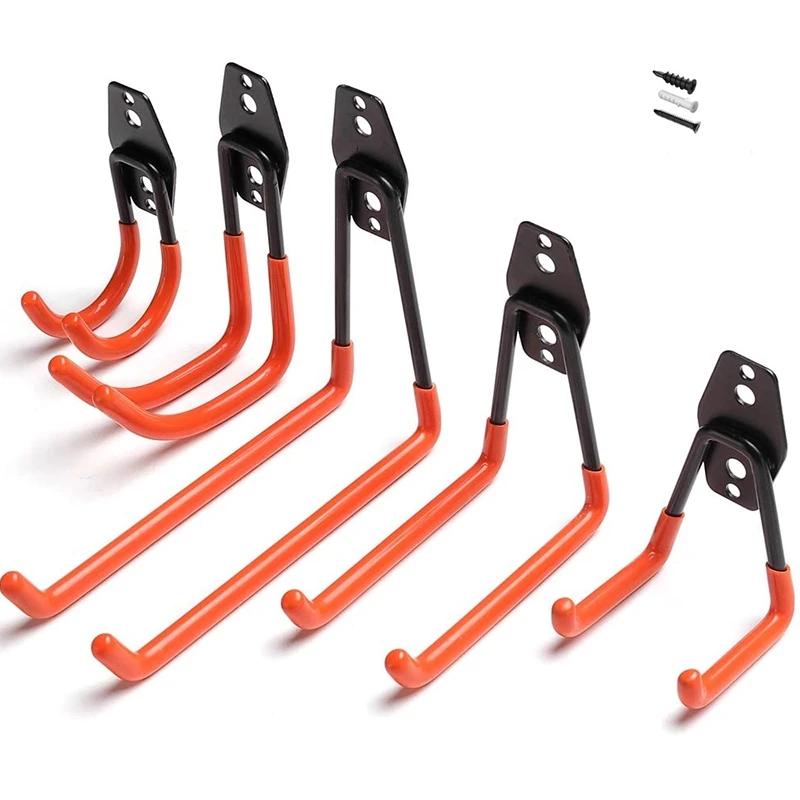 5Pcs Iron Hanging Hooks Orange Warehouse Hook Garage Storage Utility Double Hooks Screw Heavy Duty for Organizing Power Tools Ho