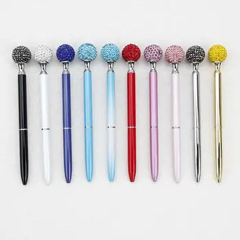 

500pcs/lot Big Carat Diamond Crystal Pen Gem Ballpoint Pen Ring Wedding Office Metal Ring Roller Ball Pen Rose Gold Silver