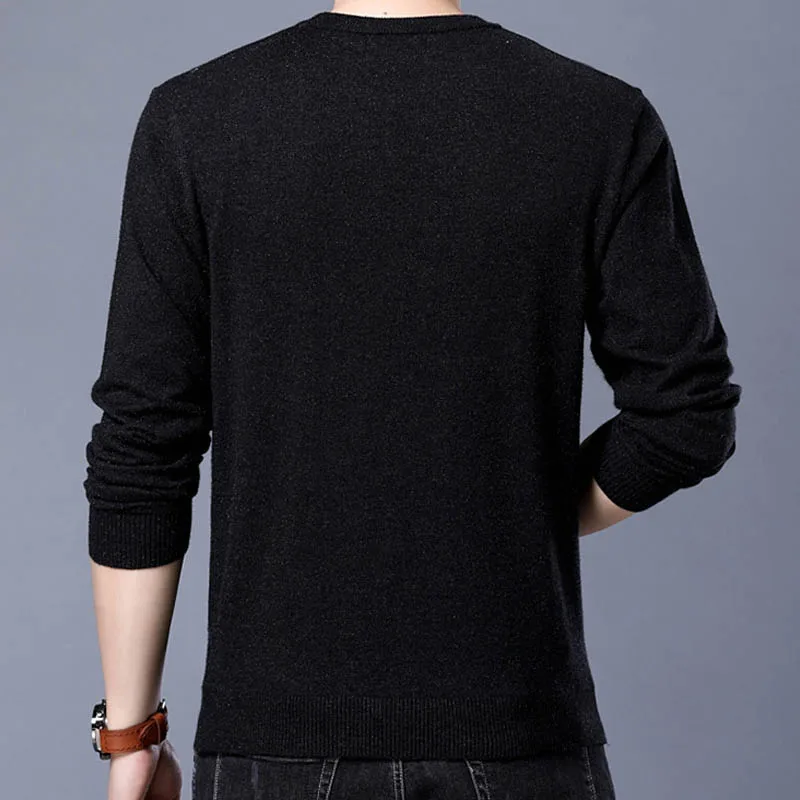 YUSHU осенне-зимний свитер с круглым вырезом Slim Fit пуловер Мужские дышащие однотонные свитеры мужская одежда вязаные джемперы