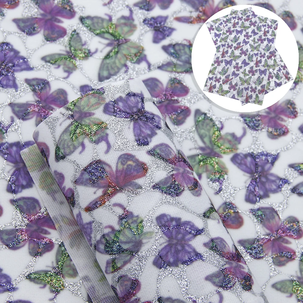 David accessories 20*34cm Butterfly Glitter Faux Synthetic Leather Fabric Velvet Suede Fabric DIY Bow Material Decration,1Yc8153 - Цвет: 1094676002