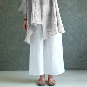 

2020 Women Trousers Spring Summer Casual Solid Loose Wide Leg Cotton Linen Long Pants White Black Plus Sizes S-5XL