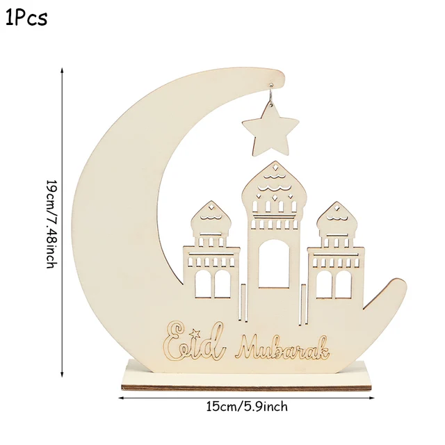 EID Mubarak Wooden Pendant with LED Candles Light Ramadan Decorations For Home Islamic Muslim Party Eid Decor Kareem Ramadan Style12