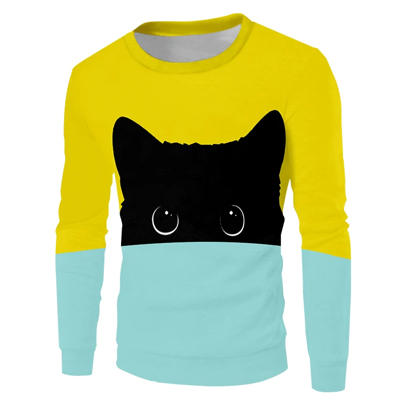 UJWI, желтый, синий, милый 3d свитер с длинными рукавами с котом для мужчин/wo, мужские спортивные костюмы, унисекс, модный крутой пуловер, толстовка Харадзюку