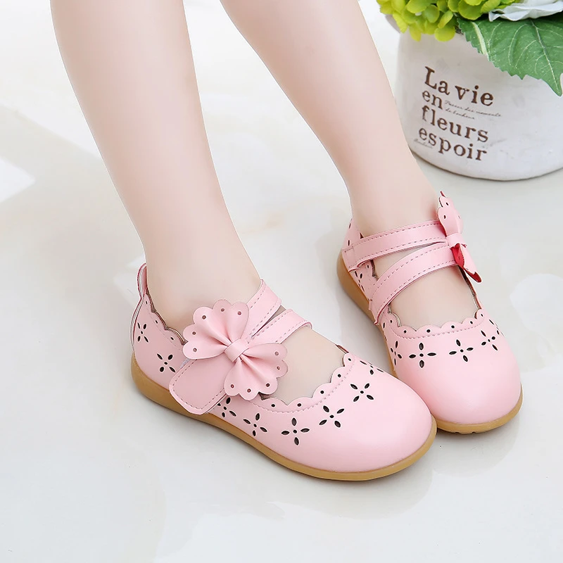 boy sandals fashion JGVIKOTO Princess Soft Girls Shoes Toddlers Kids Flat Leather Shoes Cut-outs Bow-tie Breathable Fashion Pink White Flats 21-30 slippers for boy