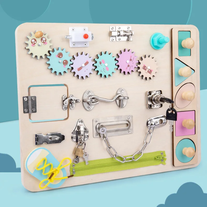 Kids Wood Busyboard Children Montessori Lock Toys Learn Life Skills