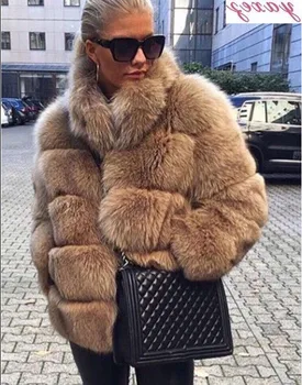 

Women Winter Luxury Faux Fox Fur Coat Slim Long sleeve collar coat Faux Fur Jacket Outwear Women Fake Fur Coats