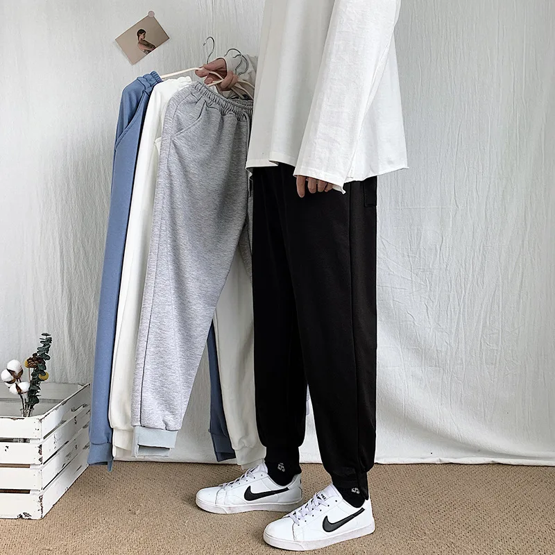 

Pants Men Black Sweatpants Ankle-length Plus Size Fashions Leisure Sweatpant Mens Korean Style Solid Color Bottom Students Soft