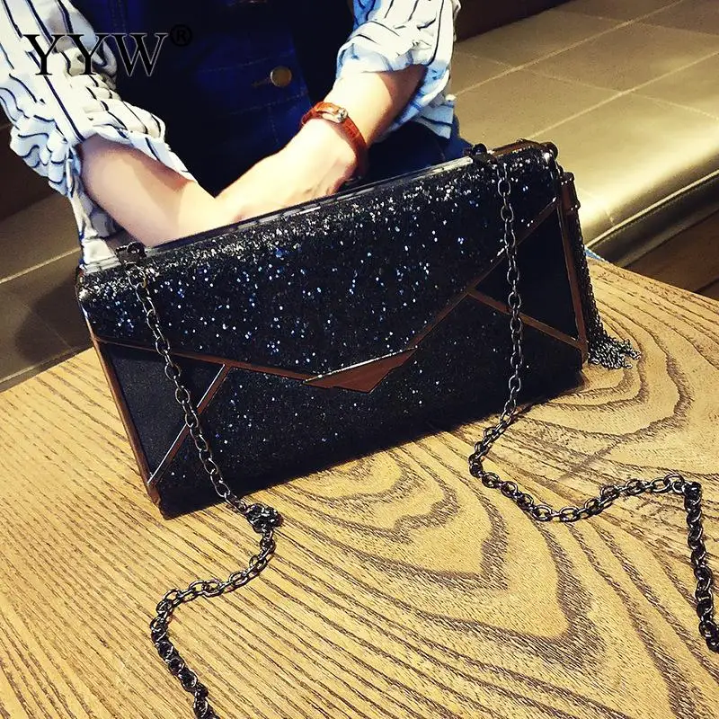 Black Sparkling Tassel Clutch Purse Elegant Glitter Evening Bags Bling Evening Handbag For Dance Wedding Party Prom Bride