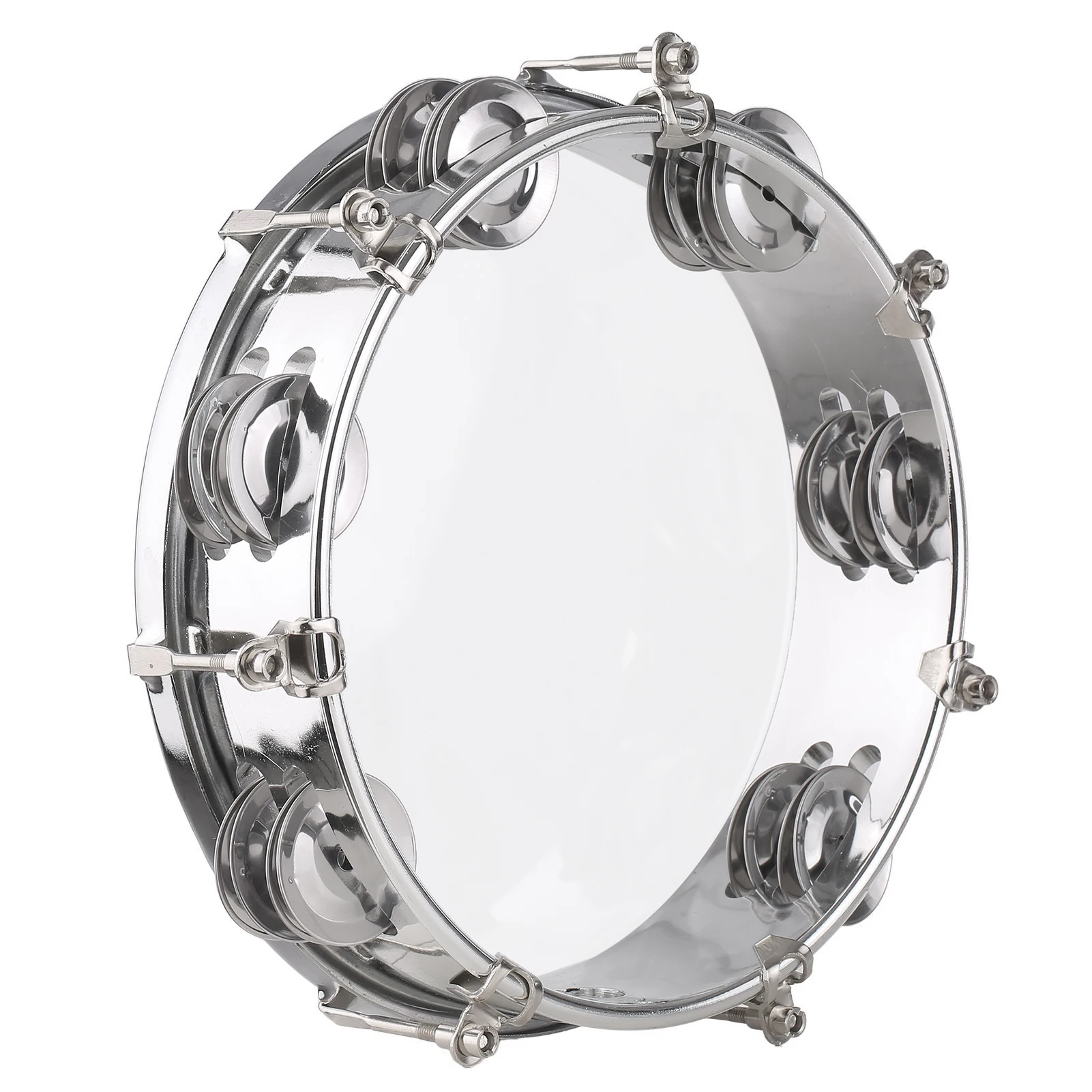 8/10inch Tambourine Handbell Hand Drum with Double Row Jingles Percussion Instrument