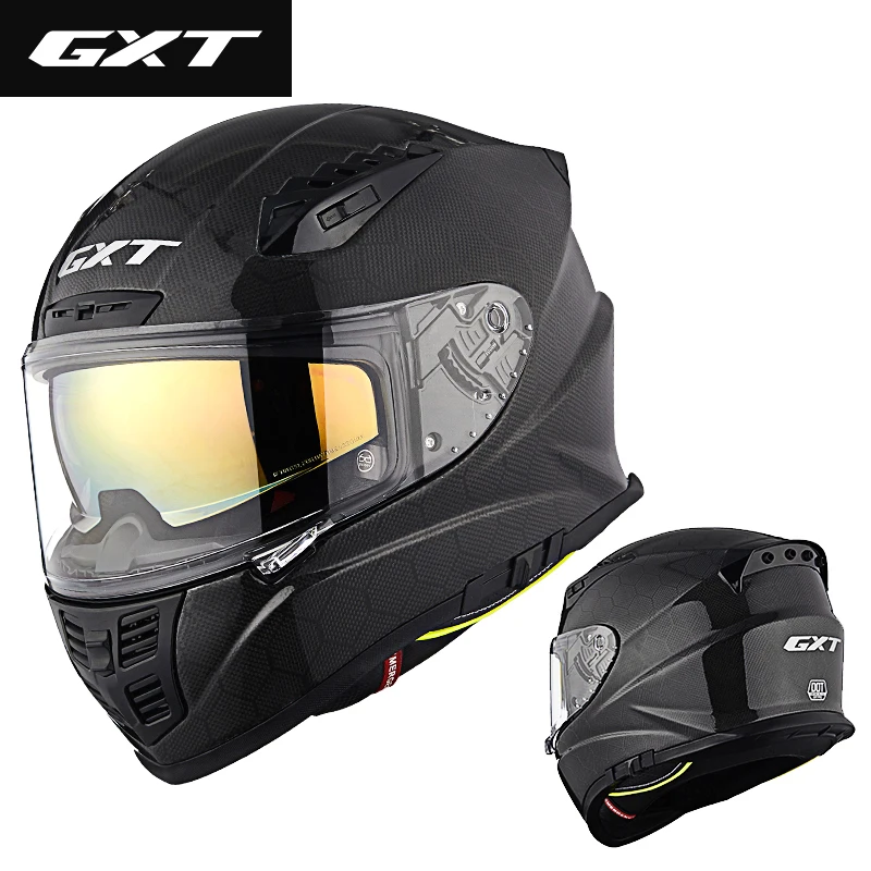 GXT24K углеродное волокно полный шлем Мужской мотоциклетный шлем Зимний полный-покрытие персональный мотоциклетный шлем для бега теплый и противотуманный - Цвет: Черный