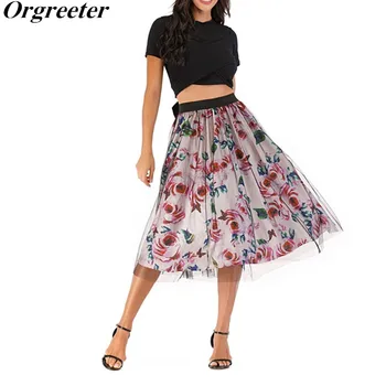 

Hot Sale Flower Print Skirt 2 Piece Sets 2020 Summer New White/Black Bowknot Irregular T Shirt +Mesh Long Skirts Suits