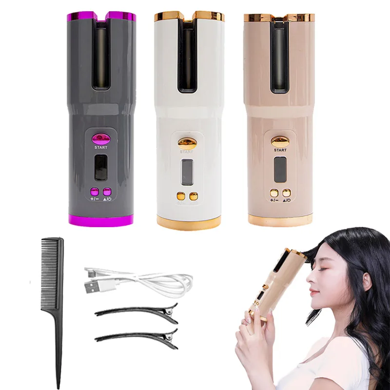 Air Curler USB Rechargeable Cordless Automatic Hair Curler Auto Wireless Hair Waver Tongs Iron Curling Wand