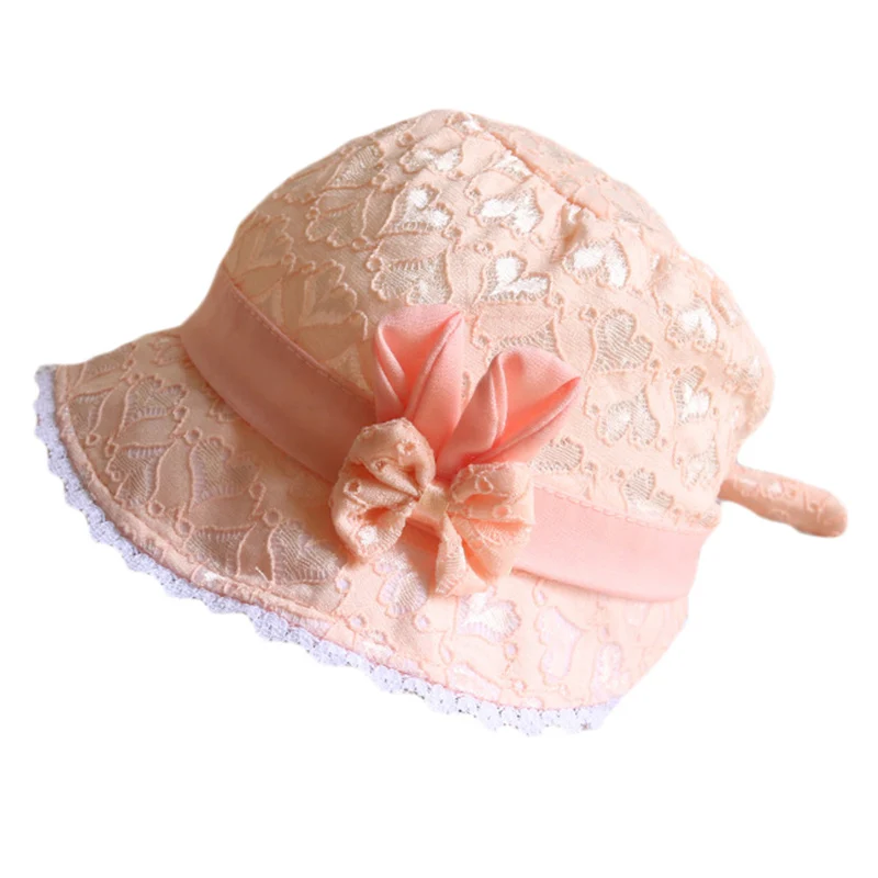 Милая цветная Кепка принцессы на весну и лето для маленьких девочек, детские шляпки для маленьких девочек, шляпки с бантом, Пляжная однотонная кружевная шляпа для малышей - Цвет: Style 1 orange