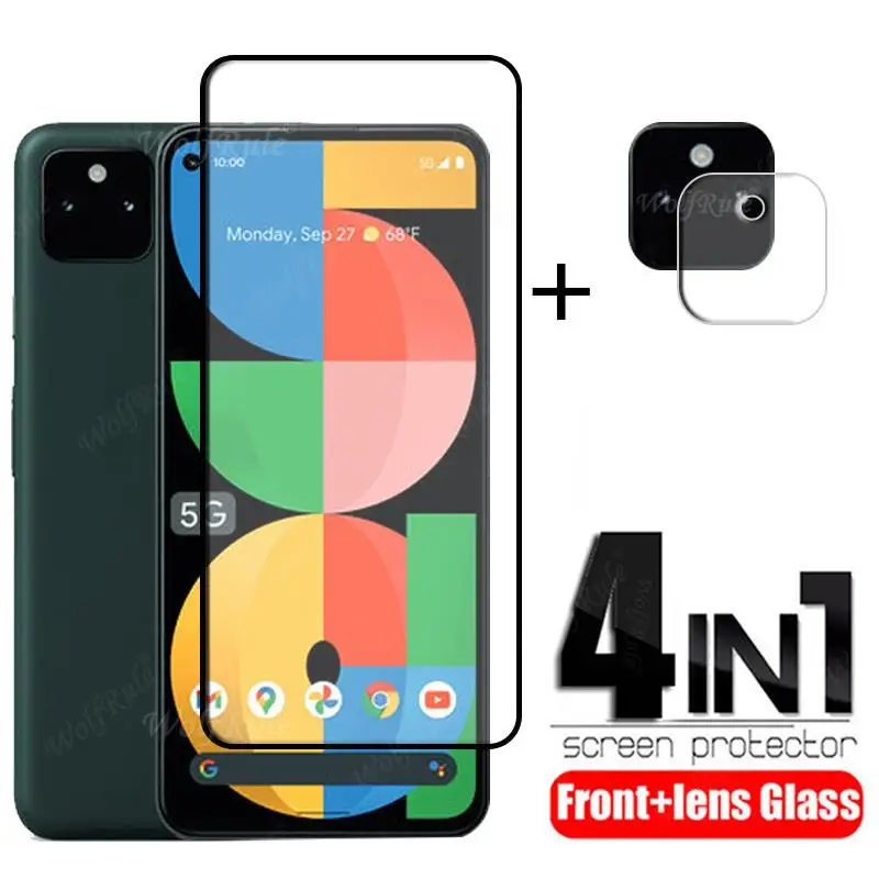 phone screen protectors 4-in-1 For Google Pixel 5a Glass For Google Pixel 5a Tempered Glass Full Glue HD Screen Protector For Google Pixel 5a Lens Glass mobile tempered glass