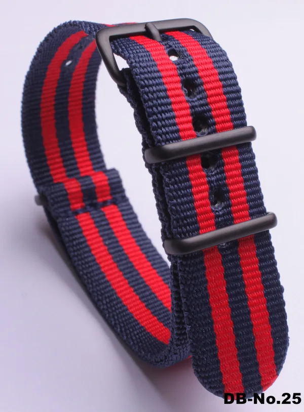 25 3Dark Blue 2Red Армейский спортивный нейлоновый ремешок для часов Nato, ремешок с пряжкой из нержавеющей стали, черный матовый ремешок с пряжкой, ремешок для часов 18 мм, 20 мм, 22 мм, 24 мм, ремни - Цвет ремешка: 25 3Dark Blue 2Red
