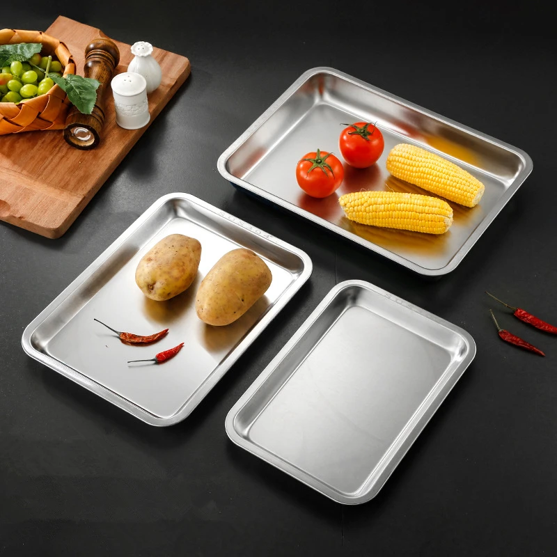 Stainless Steel Rectangle Deepen Storage Tray Dinner Plate Oven Cake Baking Pan Bread Bakeware Food Container Kitchen Accessorie 3