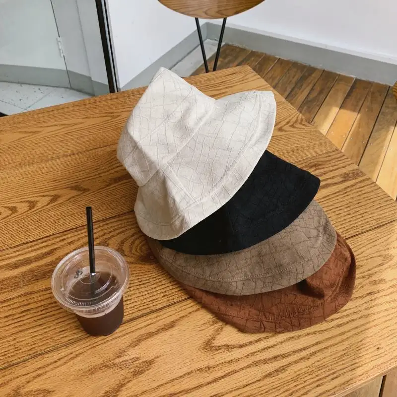 

Summer Day Sun-resistant Equipment Texture Cloth Bump Crack Sense Solid Color Bucket Hat Casual Topee Children