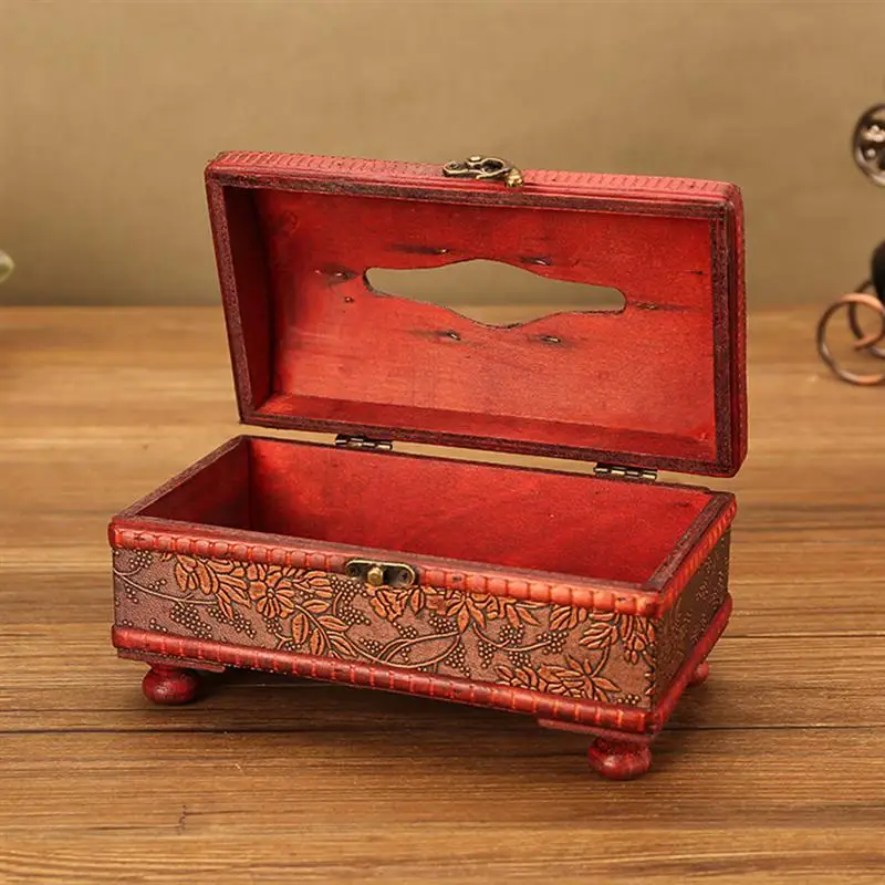Wooden Tissue Box Holder Kitchen Tissue Box Organizer Desktop Napkin Case Paper Storage Box Decorative Crafts Container 5