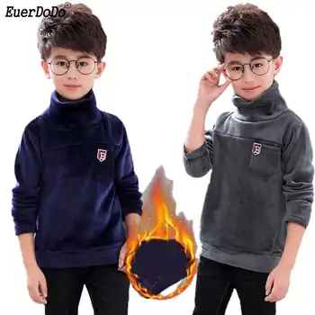 

Plus Velvet Children T Shirt High-collar Tops For Kids 2019 Winter Warm Boys Sweatshirts Long Sleeve Boys Tees Teenager Bottom