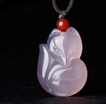 

100% Natural Rose Quartz Icy Pink Crystal Jade Agate Love Gem Pendant Fox + Rope