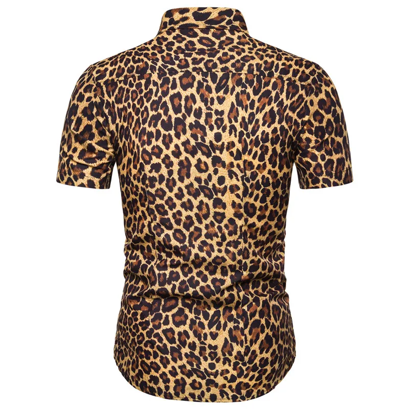 Summer New Fashion Mens Leopard Printed Shirt Casual Button Shirts Men Short Sleeve Sexy Streetwear Shirt