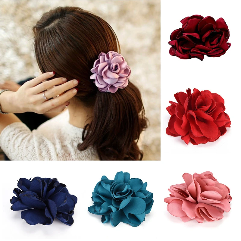 Women's Hair Band Rope Elastic Rose Flower Ponytail Holder-Scrunchie Accessories