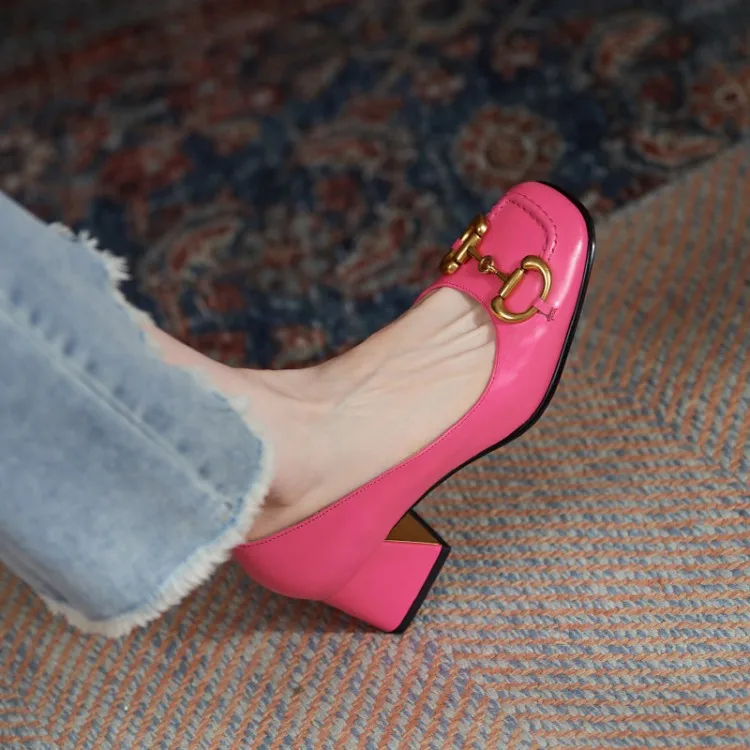 The New Summer Edition Of 2021 Women's Pure Color High-Heeled Shoes With Horseback Buckle Casual Fashion And All-Match Women's s