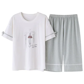 

Women's Cotton Pajamas Print Home Clothes Sleepwear Set 2020 Pijama Verano Mujer Pigiama Donna Fashion Casual Wear Home Suit