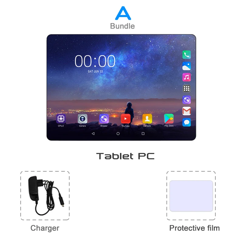 Комплект 1 10,1 дюймовый планшетный ПК, 3G/4G, Android 9,0, четыре ядра, супер планшеты, Ram 6G ram+ 128G rom, WiFi, gps 10, ips, 1280*800, две sim-карты, телефонные звонки - Комплект: Комплект 1