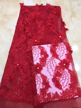 

top quality embroidered tulle net lace fabric with 3d flower JOY-22920 african net lace fabric with beads for party dress