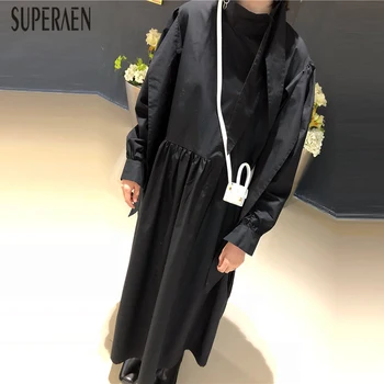 

SuperAen Europe Women Long Dress Spring New 2020 Cotton Casual Ladies Dress Long Sleeve Solid Color Fashion Women Clothing