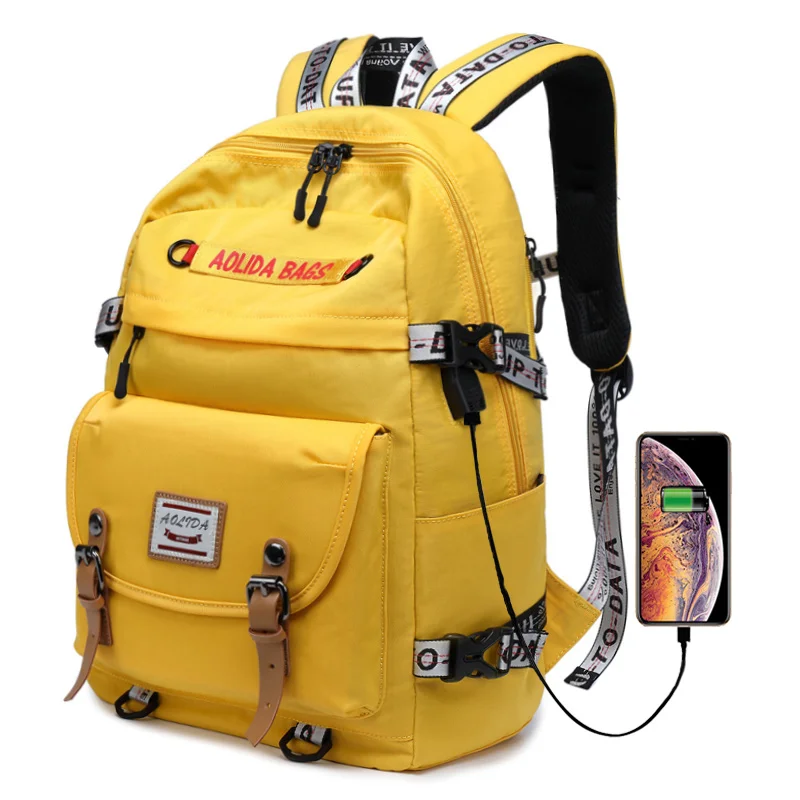 

New Design Casual Daypack Women Backpack Solid Canvas School Bag for Teenage Girls Boys 14"15" Laptop Bagpack Mochila - Yellow