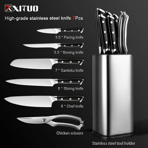 Buy XITUO 7PCS Küche Messer Set Deutsch Stahl Kochmesser Japanische Santoku Messer Hackmesser Schäl Messer Boning messer Kochen Werkzeug