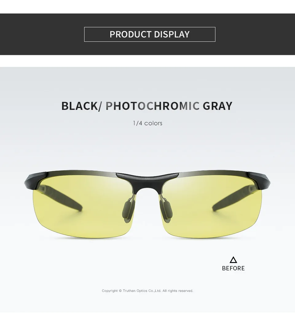 Mens Photochromic Polarized Glasses for Driving Anti Glares Day Night Vision Goggles Yellow To Gray Aluminum Sports Eyewear 5933