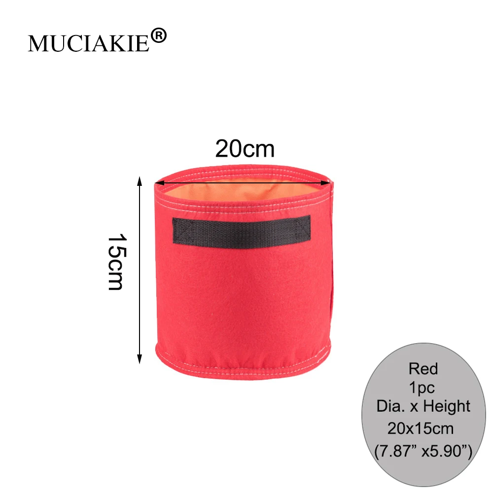 MUCIAKIE, 1 шт., 20x15 см, 2 галлона, войлочная сумка для посадки, мешок для деревьев, водонепроницаемый мешок для роста растений, горшок для рассады - Цвет: 1PC red