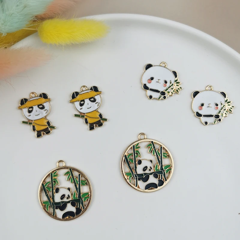 

ApeUr 10pcs Cartoon Panda Enamel Metal Charms Fit Jewelry Making Earrings Animals Pendant Necklace Bracelet Dangle DIY Finding