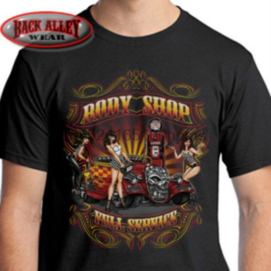 BODY SHOP с полным спектром услуг Футболка ~ сексуальный пин ап для девочек Hot Rod Garage