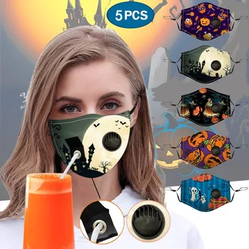 

Selling in stock Spot Fast deliver 5PCS Halloween Adult Drinking Face Mask With Hole For Straw And Breather high quality