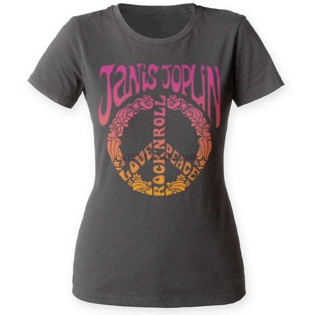 Authentic Janis Joplin Peace Symbol Logo Love Rock n Roll Ladies Jr T-shirt top |