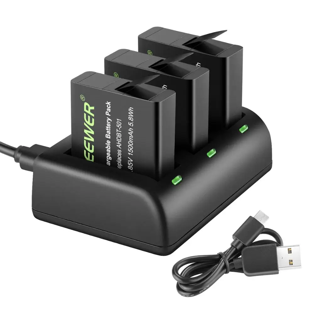 

Neewer Battery Charger Set Compatible with GoPro Hero 5 Black/Hero(2018)/Hero 6/Hero 7 Black(3-Pack 1500mAh AHDBT-501 Battery