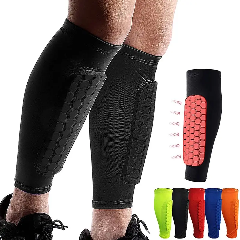 2Pcs Outdoor Sports Shin Pads Calf Compression Sleeve with Honeycomb Pads Soccer Running Cycling MTB Shin Guards Shank Protector