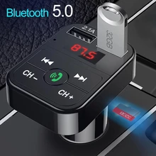 Transmisor FM Bluetooth 5.0 para coche, receptor de audio manos libres inalámbrico, reproductor de MP3 automático 2.1A, USB dual, cargador rápido, accesorios para coche