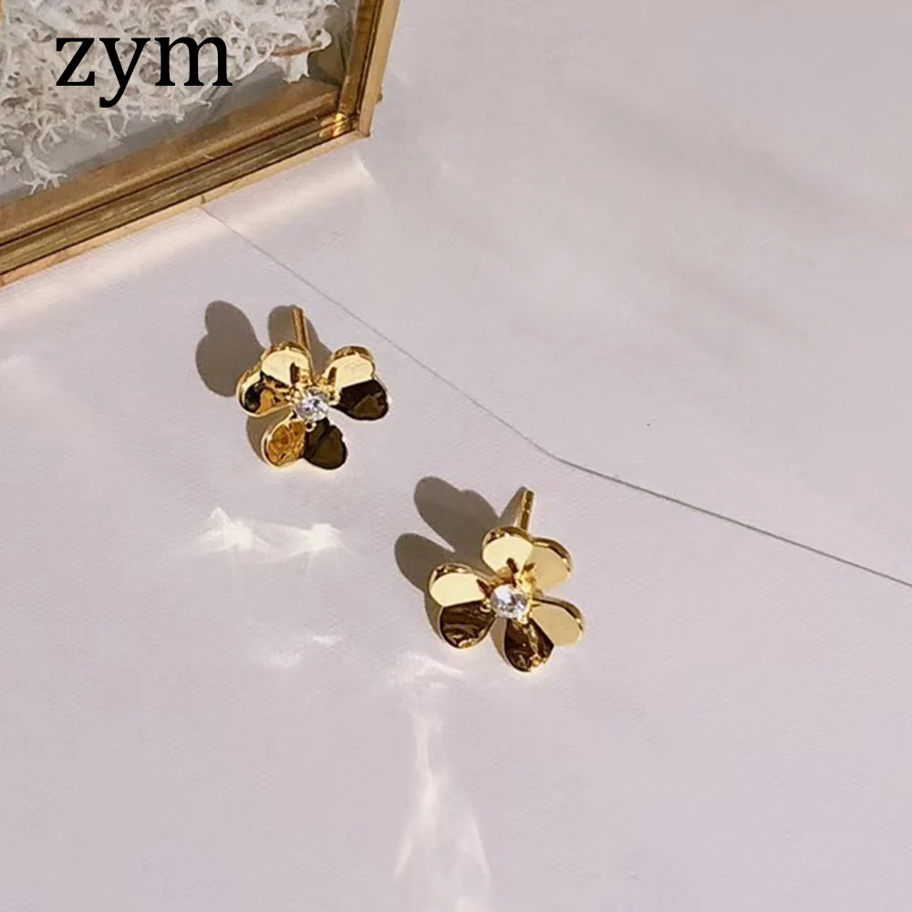 Бренд zymHot, S925 чистое серебро, три цветка, для ушей, высокое качество, 5А, циркониевые серьги с простым дизайном, трендовые, модные, для девушек, для ушей