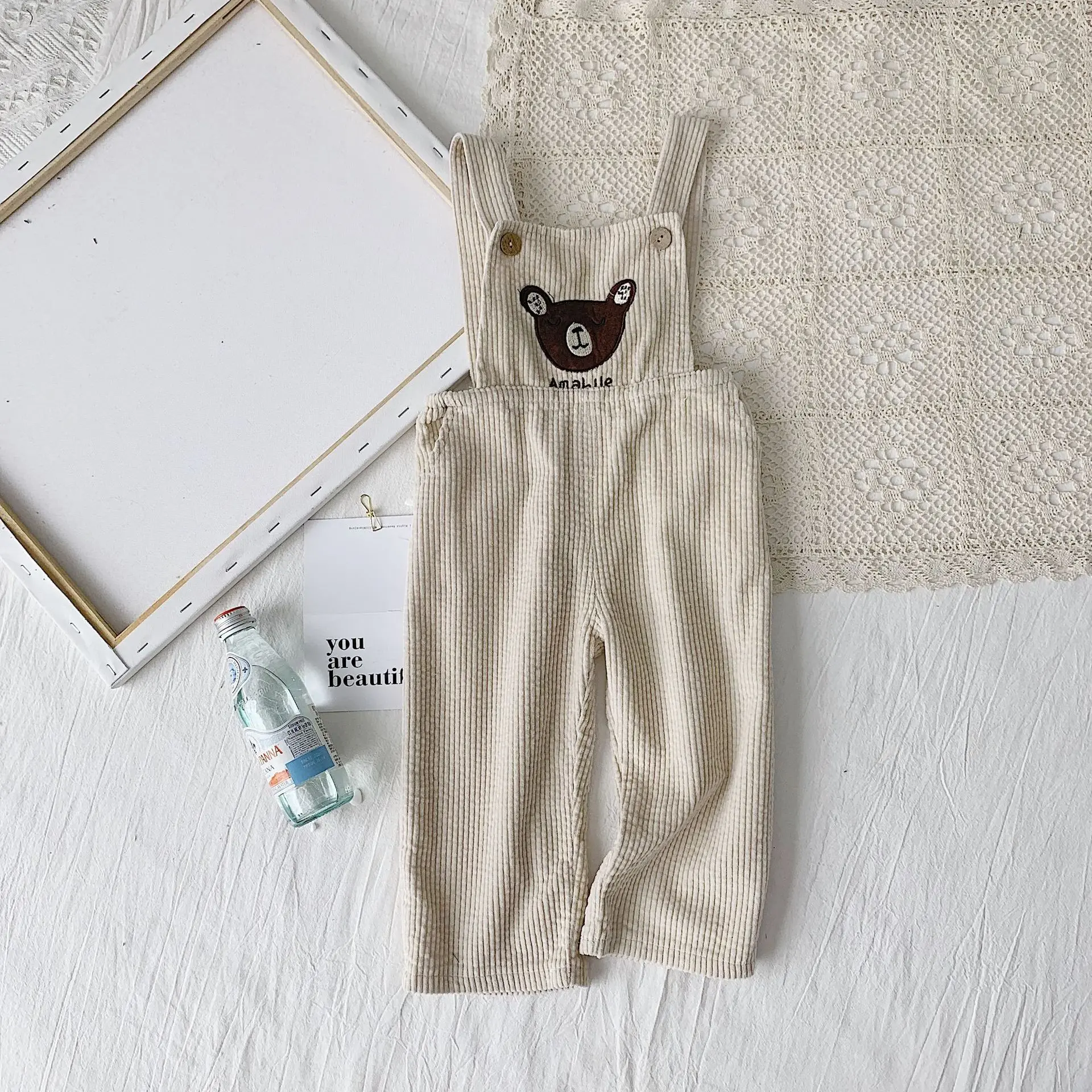 autumn baby boys and girls pants cute bear corduroy overalls kids bib pants
