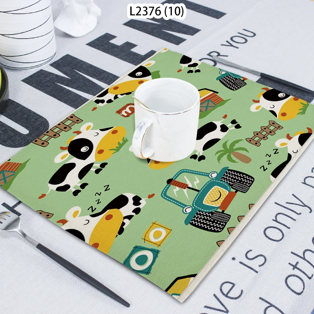 

1 Piece Cartoon Cow Pattern Animal Print Napkin Cloth Home Decoration Table Mat Cloth Tea Towel Coaster 42*32 Servilletas Tela